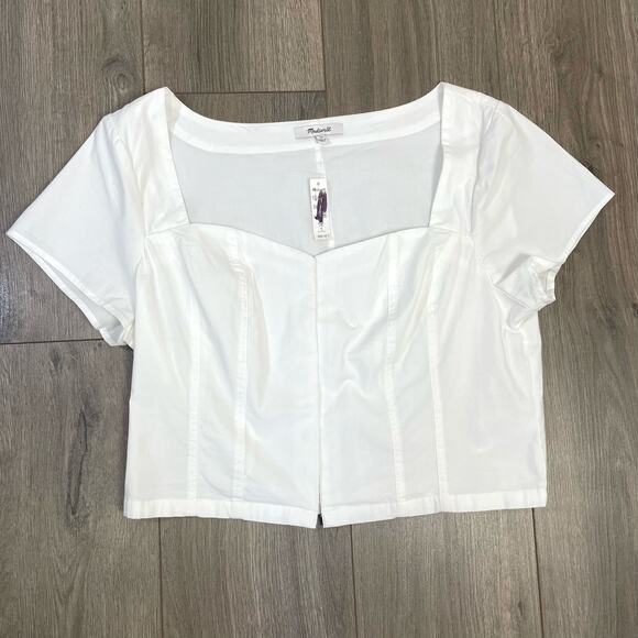 Madewell Gaia Poplin Hook Front Short Sleeve Cute Summer Top US Women's 12 New - Picture 2 of 6